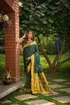 Jyoti Fashion Women's Bottle Green Paithani Silk Zari Woven Saree with Blouse | Grocsy