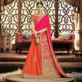 Orange, Pink Taffeta Silk, Raw Silk Gota Embroidery Semi-Stitched Lehenga Saree - Mohmanthan Dezzy | Grocsy