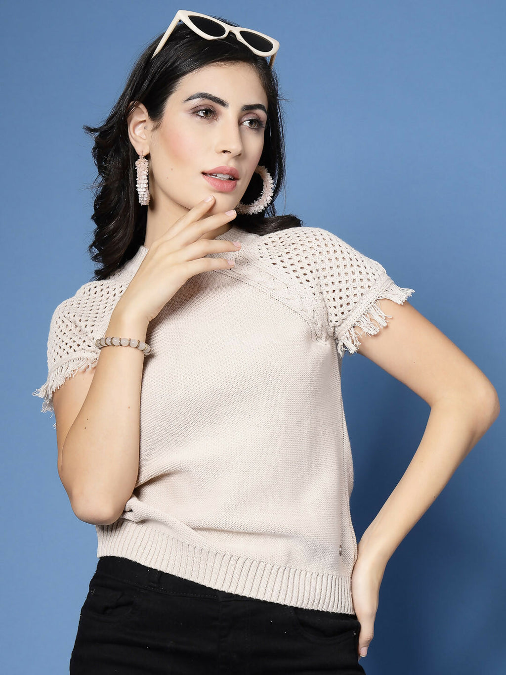 Women Winter Beige Cotton Pullover - Wool Trees | Grocsy