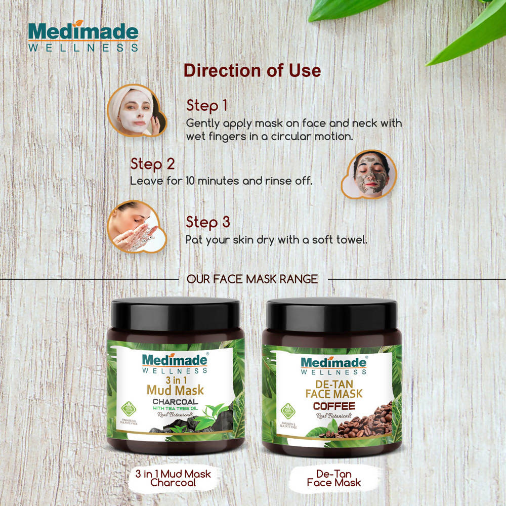 Medimade Wellness 3 in 1 Mud Mask Charcoal with Tea Tree Oil | Grocsy