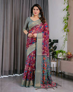 PR Fashion Purple Pure Handloom Linen Saree | Grocsy