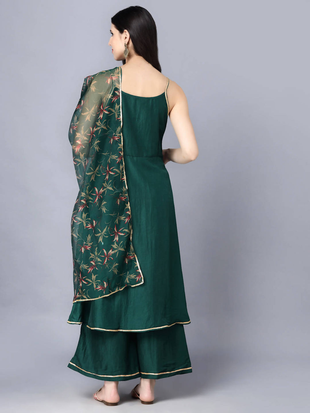 Myshka Women Green Ethnic Motifs Yoke Design Panelled Kurti with Sharara With Dupatta | Grocsy