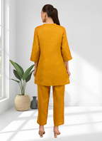 Joban Fashion Mustard Cotton, Linen Embroidered Readymade Cord Set | Grocsy
