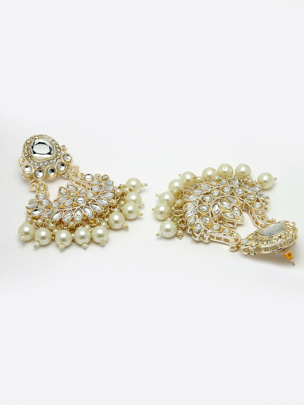 NVR Women Gold-Polished Kundan Chandbali Earrings | Grocsy