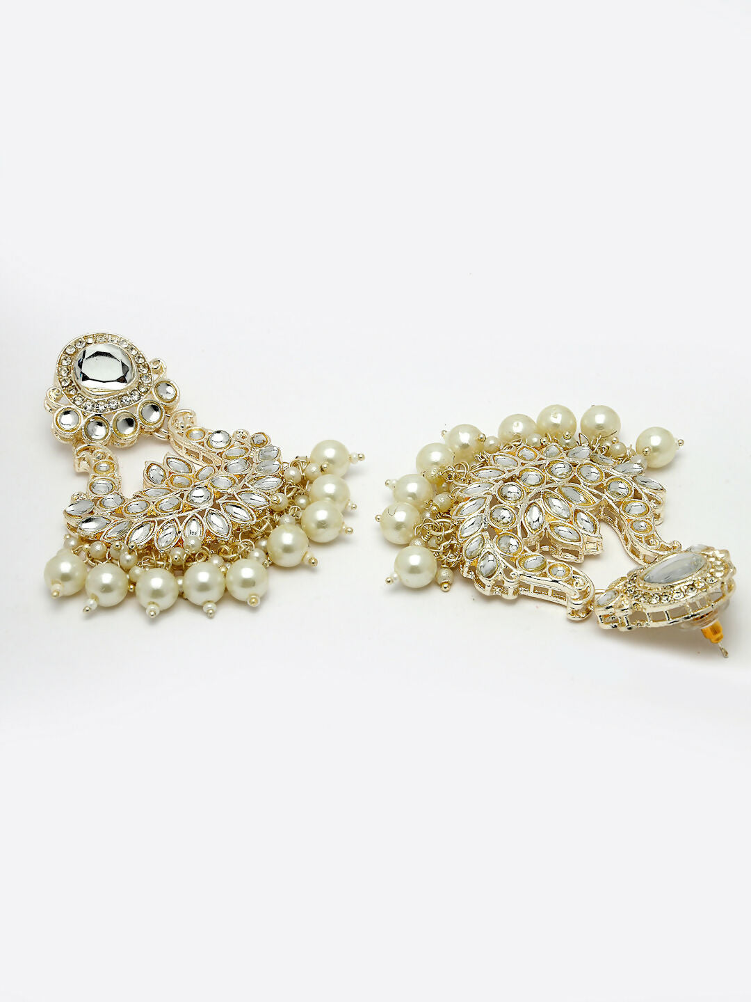 NVR Women Gold-Polished Kundan Chandbali Earrings | Grocsy