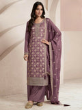 Anaita Purple Viscose Muslin Stitched Suit with Sequence & Zari Work | Grocsy