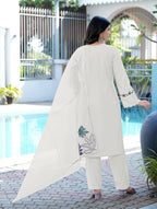 Nikhaar Cream Embroidered Art Silk Stitched Straight Cut Kurta Pants Dupatta Readymade Suit | Grocsy