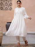 Sangria Floral Embroidered Pleated Thread Work Kurta with Trouser | Grocsy