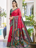 Shree Shyam Fashion Pochampalli Silk Red Saree | Grocsy