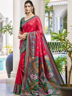 Shree Shyam Fashion Pochampalli Silk Red Saree | Grocsy