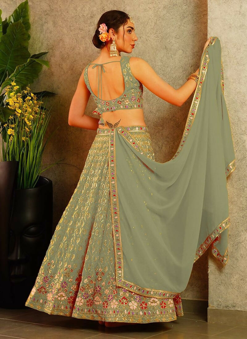 Lehenga Mart Pista Faux Georgette Designer Bollywood Style Wedding Wear Lehenga Choli | Grocsy