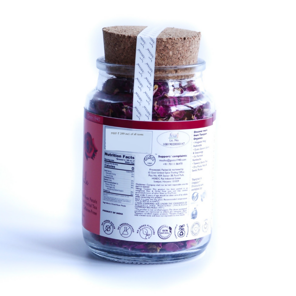 Tassyam Organics Rose Royale Herbal Tisane - Glass Bottle | Grocsy