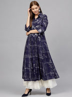 Ahalyaa Women's Navy Blue Cotton Printed Kurta | Grocsy