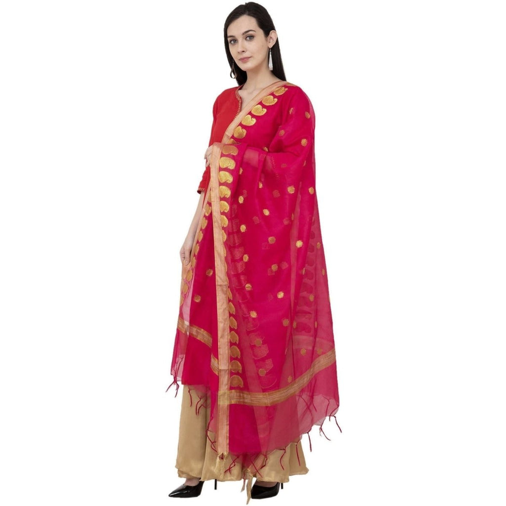 A R Silk VNS Ambi Booti Fancy Dupatta Color Rani Dupatta or Chunni | Grocsy
