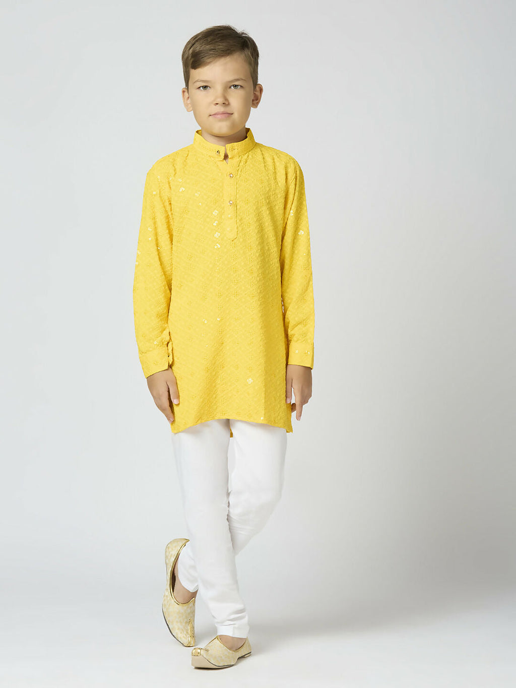 Joban Fashion Kids Island Full Sleeves Cotton Kurta and Pyjama Set with Sequin work - Yellow | Grocsy