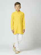 Joban Fashion Kids Island Full Sleeves Cotton Kurta and Pyjama Set with Sequin work - Yellow | Grocsy