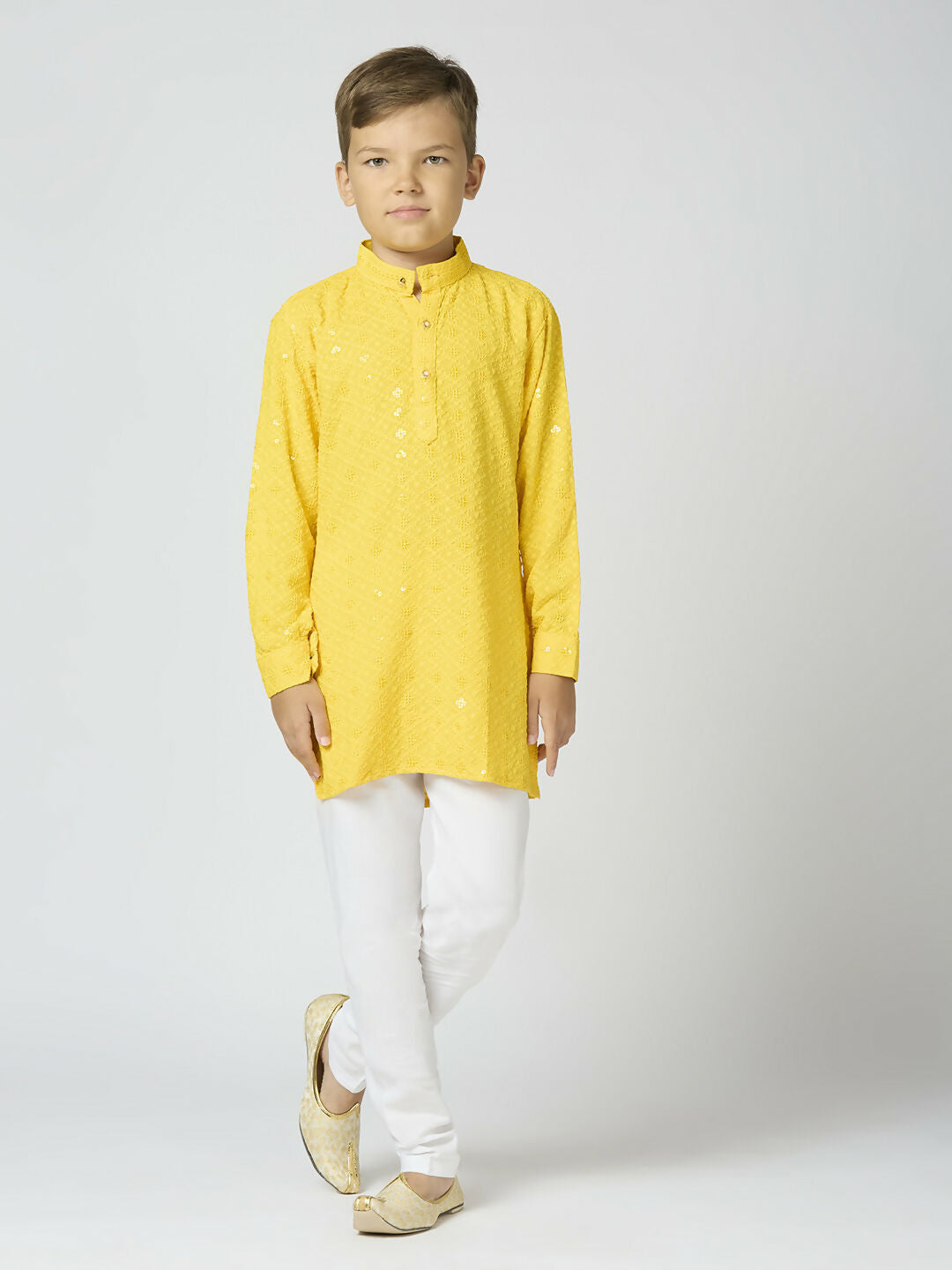 Joban Fashion Kids Island Full Sleeves Cotton Kurta and Pyjama Set with Sequin work - Yellow | Grocsy
