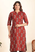 Aramya Maroon Soft Cotton Floral Straight Kurta for Women | Grocsy