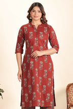 Aramya Maroon Soft Cotton Floral Straight Kurta for Women | Grocsy