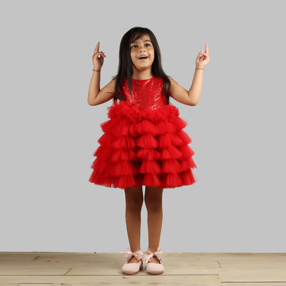 Pink Cow Fashions Red Dress With Frill Bottoms | Grocsy