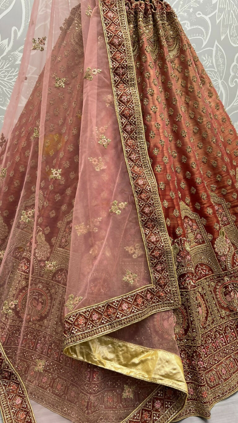 Jyoti Fashion Women's Scarlet Bridal Net Fancy Dori & Sequins Multi Thread Embroidered with Diamond Work Wedding Lehenga Choli | Grocsy
