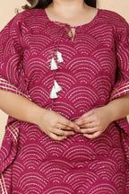 Miravan Women's Plus Size Magenta Bandhani Printed Cotton Kaftan Kurta | Grocsy