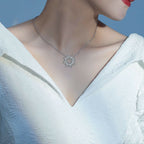 Cauer Moissanite Round Pendant Necklace in 925 Sterling Silver, White Gold Plated | Grocsy