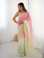 Pink Crunchy Silk Embroidery WorkParty Wear Saree - Lakshita | Grocsy