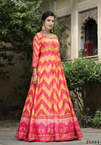 Wedding Designer Multi Soft Dola Silk Anarkali suit with Dupatta - Samanta | Grocsy