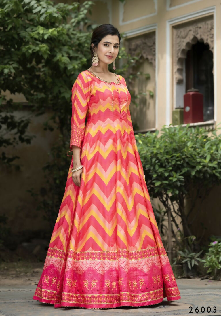 Wedding Designer Multi Soft Dola Silk Anarkali suit with Dupatta - Samanta | Grocsy