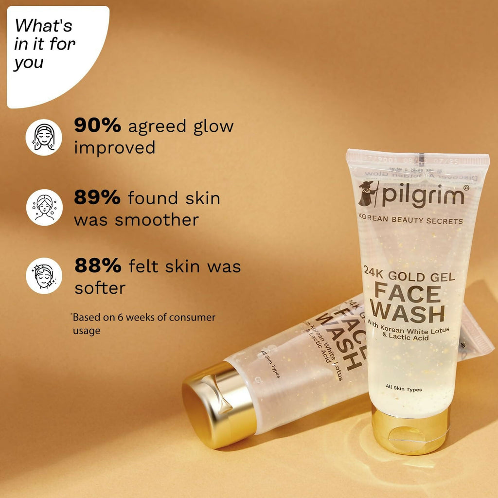 Pilgrim 24k Gold Gel Facewash with Korean White Lotus For Glowing Skin, Reduce Dark Spot And Improves Skin Texture | Grocsy