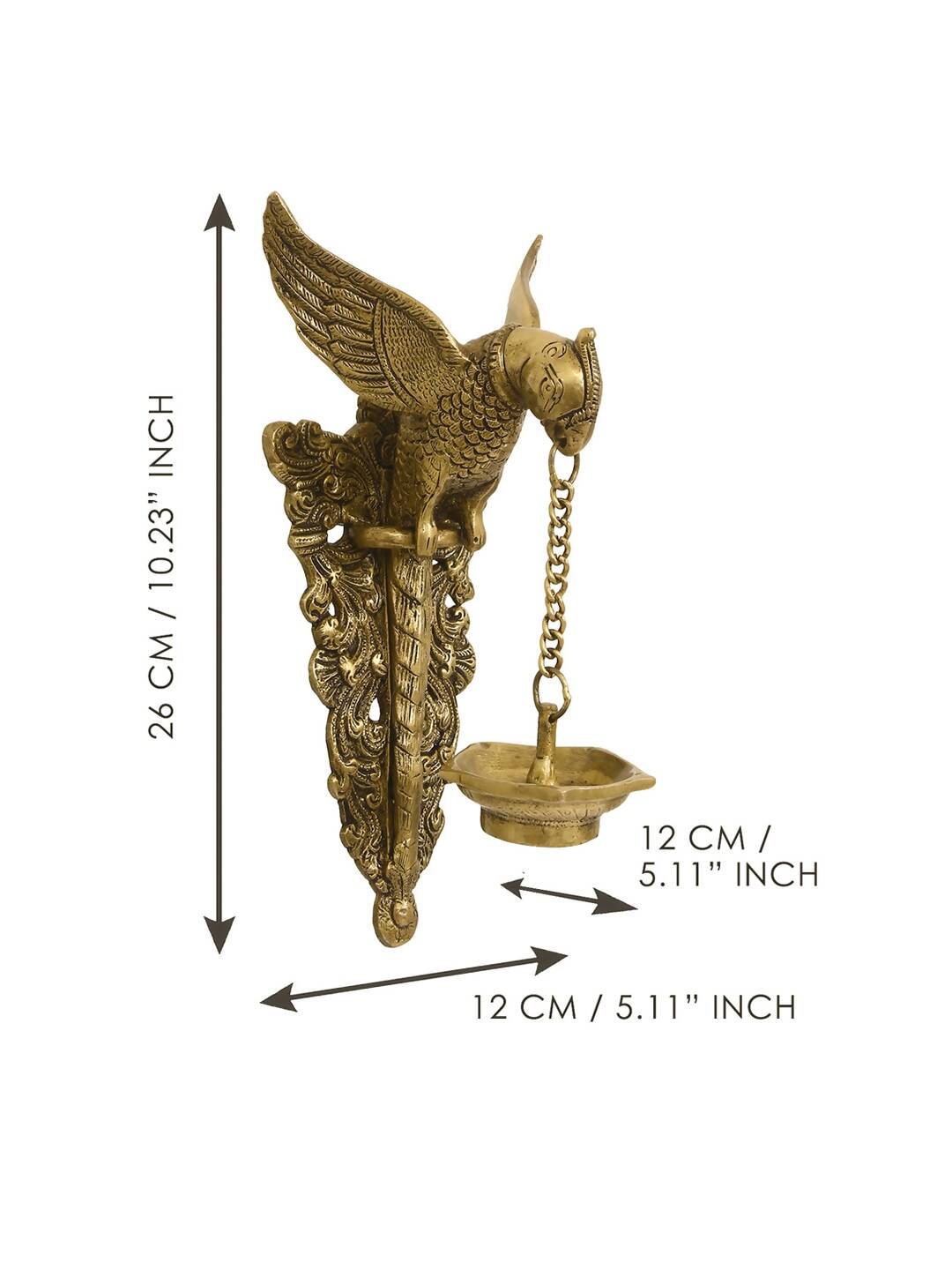 eCraftIndia Gold-Toned Handcrafted Bird Wall Hanging with Diya for 5 wicks | Grocsy
