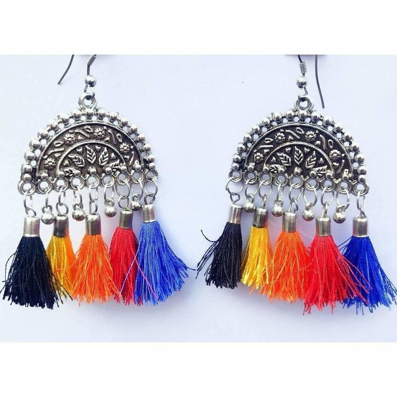 MS Fashion India Ethnic Design Silver Thread Hanging Earrings | Grocsy