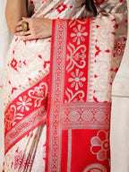 Shree Shyam Fashion Linen Cotton Red & White Saree | Grocsy