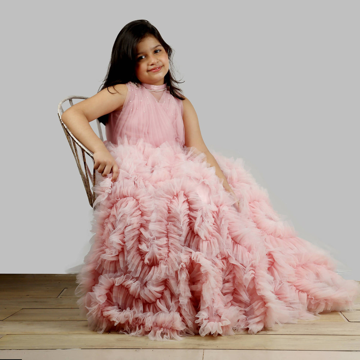 Pink Cow Fashions Old Rose Gown With Frill Ghera | Grocsy