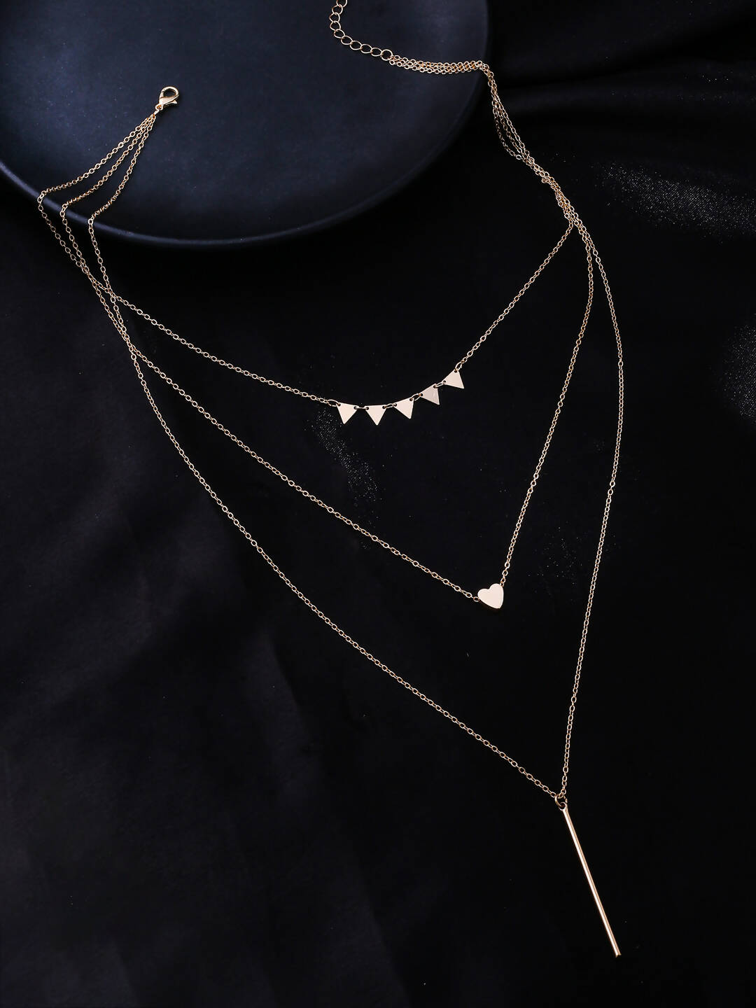 NVR Women's 3 Layered Gold-Polished Minimal Layered Necklace | Grocsy