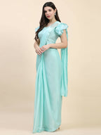 Light Blue Silk Satin Sequence Work Ready to Wear Saree with stitched Blouse - Nirvana | Grocsy