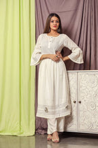 Cheera Hot White Gotta Kurta Palazzo Set | Grocsy