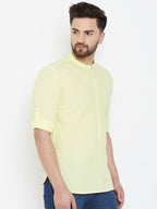 Even Apparels Yellow Color Band Collar Pure Cotton Men's Kurta | Grocsy
