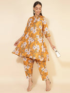 Janasya Women's Mustard Moss Digital Floral Printed Casual A-line Co-ords | Grocsy