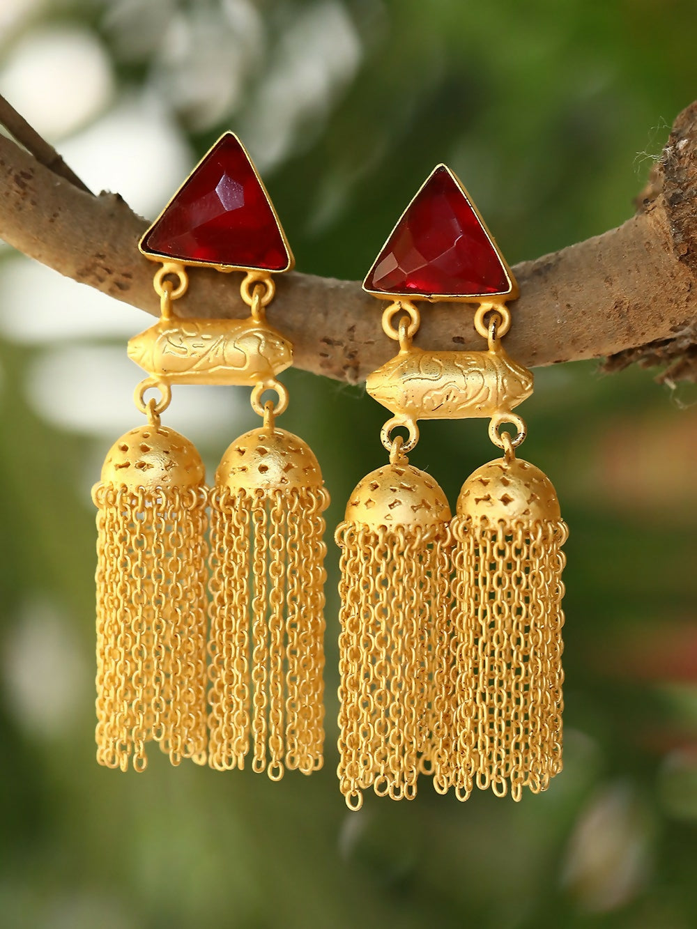 Joban Fashion Women Red Stone Matte Gold Jhumka | Grocsy
