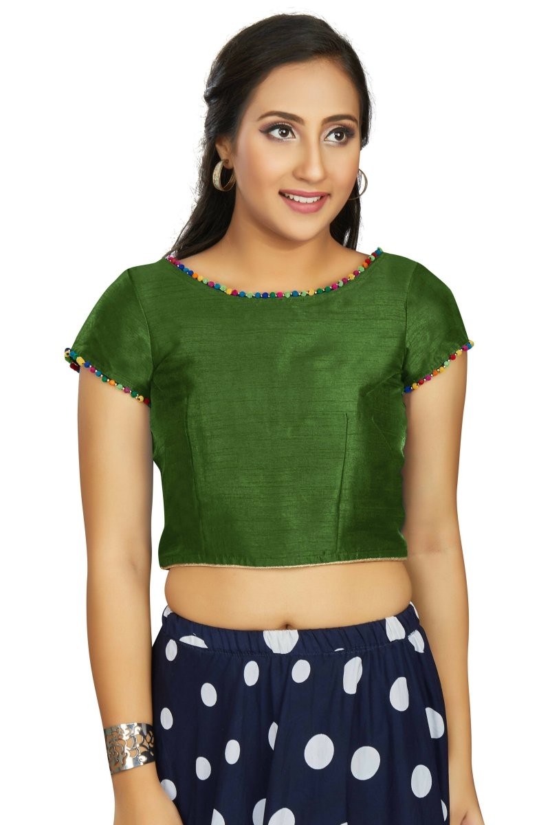 Aastha Fashion Women's Green Art Silk Designer Party Wear Readymade Blouse | Grocsy