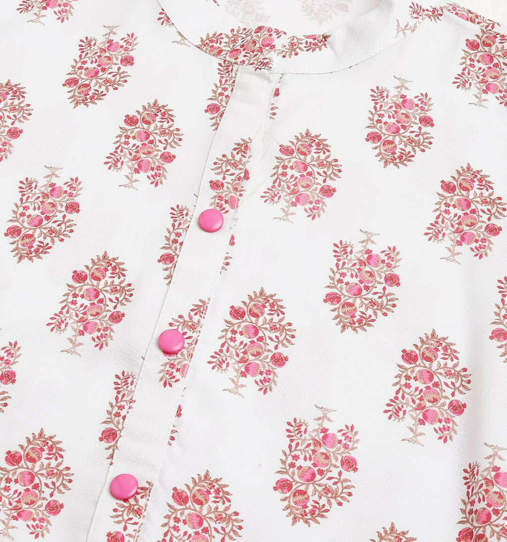 White Poly Rayon Digital Printed A-line Top - Tarini | Grocsy