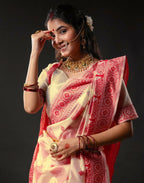 Joban Fashion Cream Silk Woven Durga Puja Saree | Grocsy