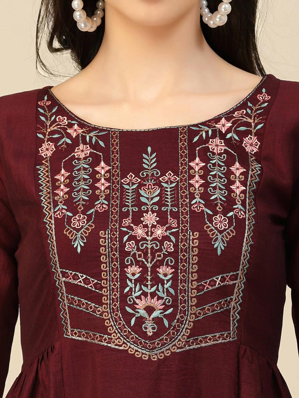Wine Chinon Floral Embroidered Top - Zeny | Grocsy
