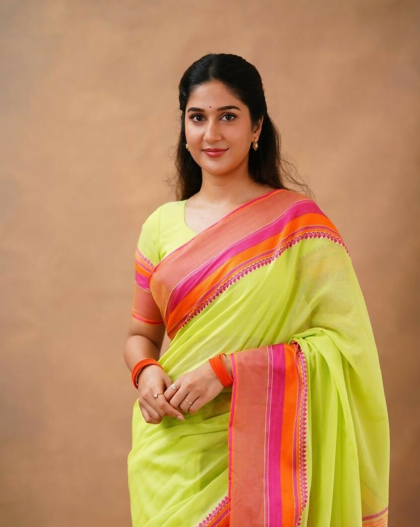Exclusive Collection Light Green Beautiful Khadi Cotton Handloom Saree | Grocsy