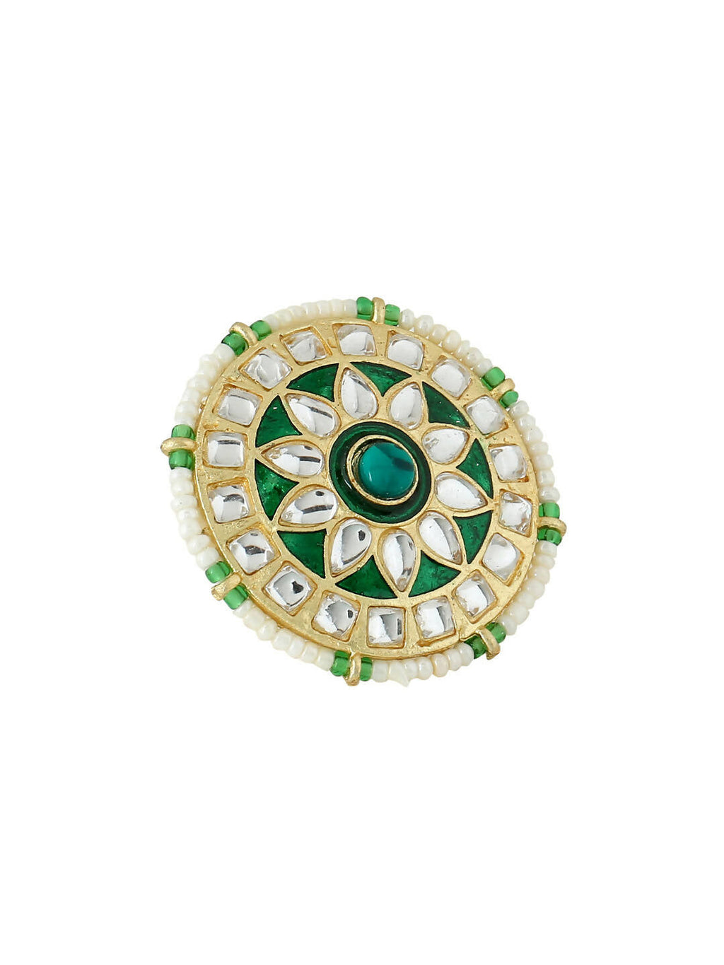 NVR Women's Traditional Kundan Meenakari Gold-Polished Ajustable Finger Ring | Grocsy