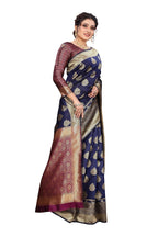 Vamika Ethnic Fire Navy Blue Weaving Banarasi Jacquard Saree | Grocsy