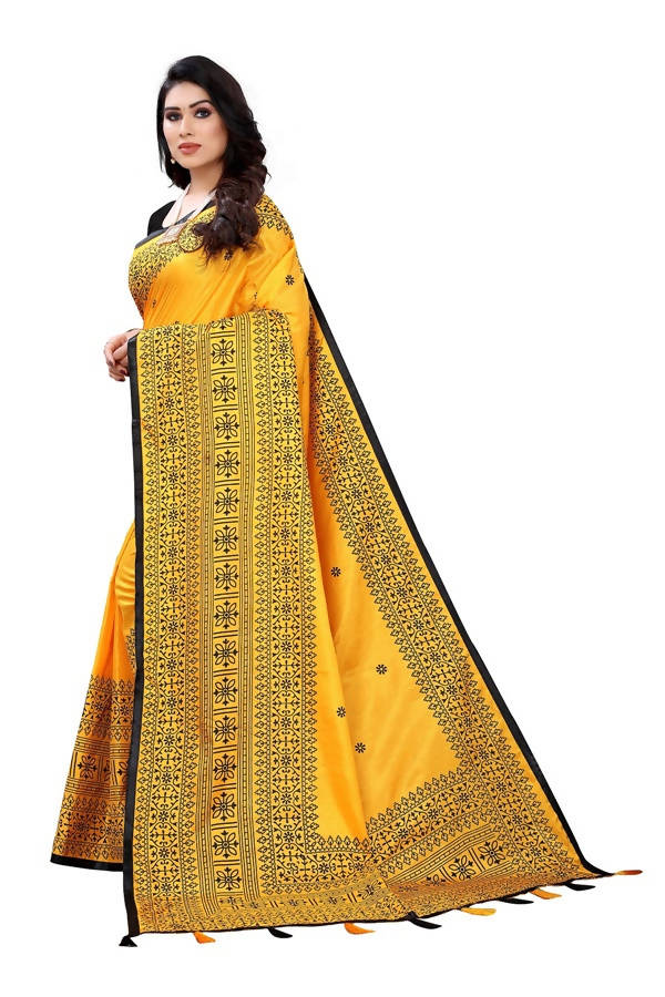 Vamika Yellow Sana Silk Printed Saree (Nihal Yellow) | Grocsy
