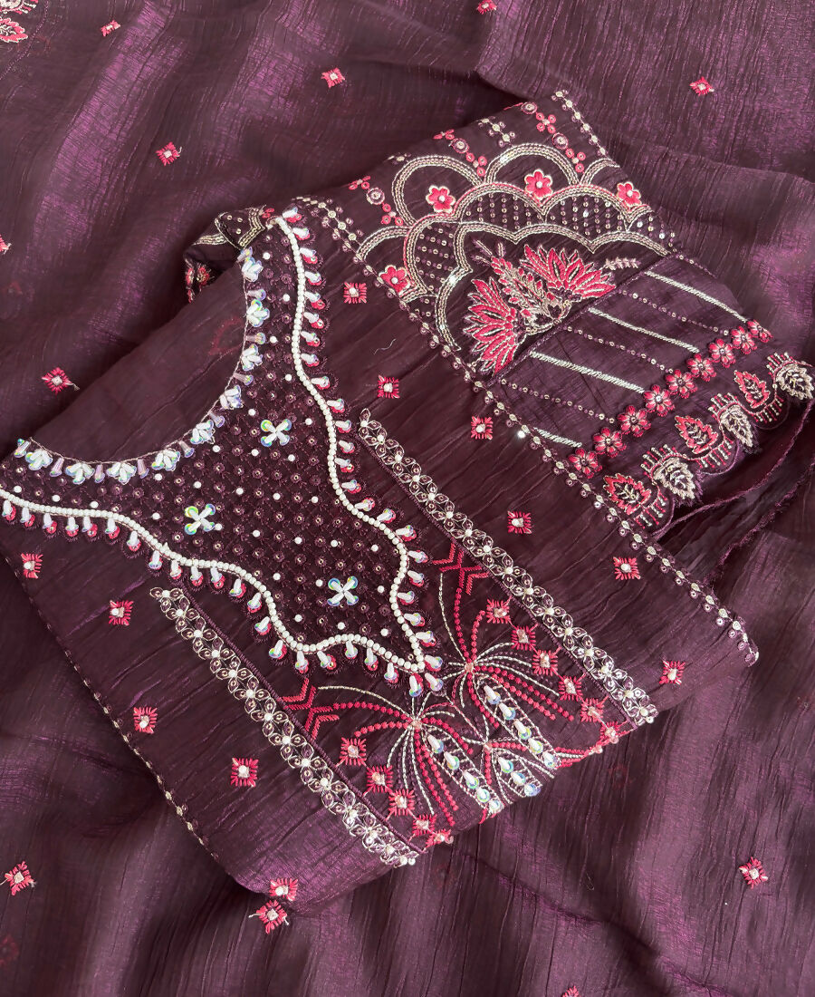 KC Purple Pakistani Crunchy Silk Heavy Salwar Kameez For Women | Grocsy